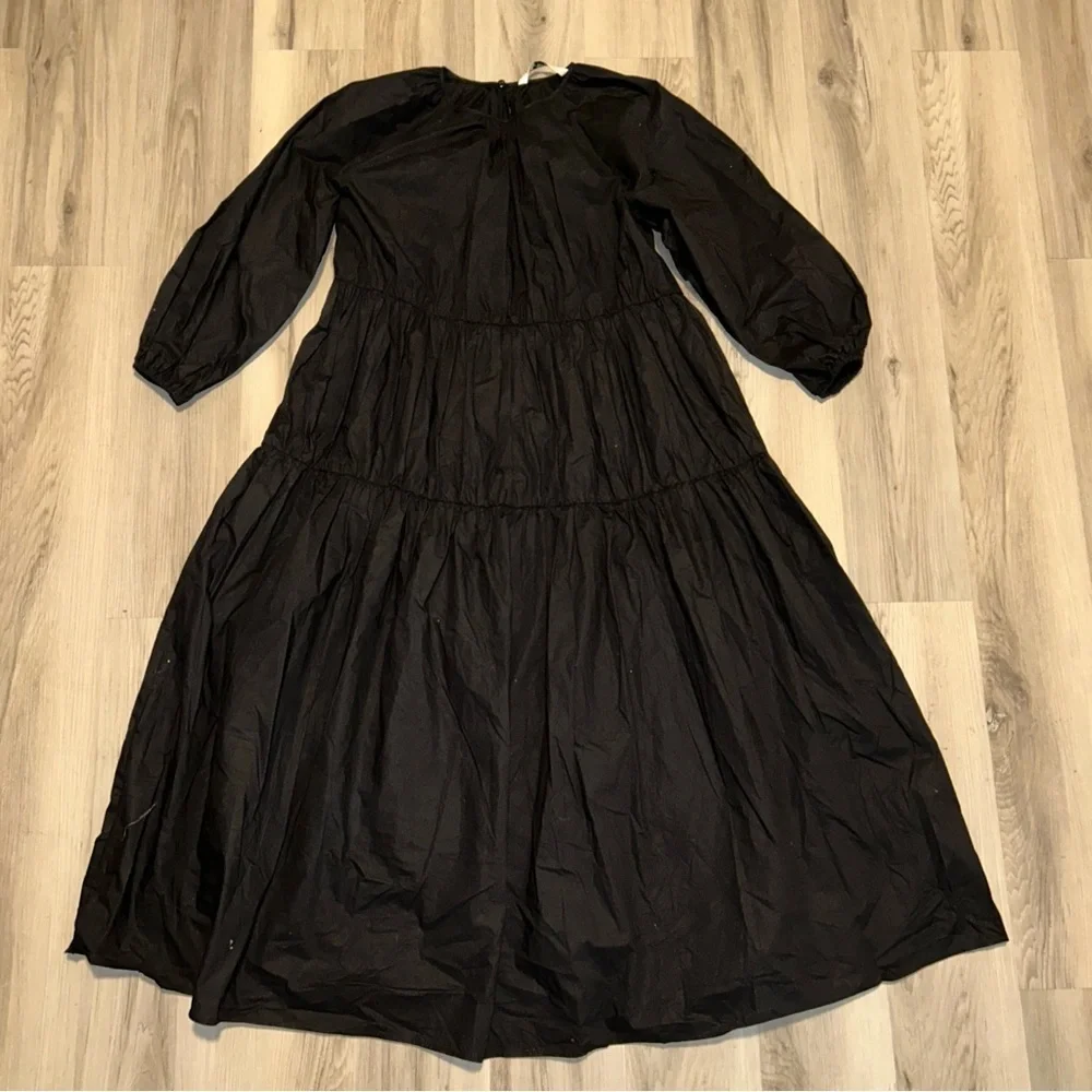 Zara Black maxi flowy ruffle Long Sleeve Dress - Picture 3 of 6